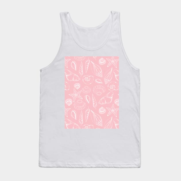 Pink White Hand Drawn Seashell pattern | Light Elegant Tank Top by RenattaZare